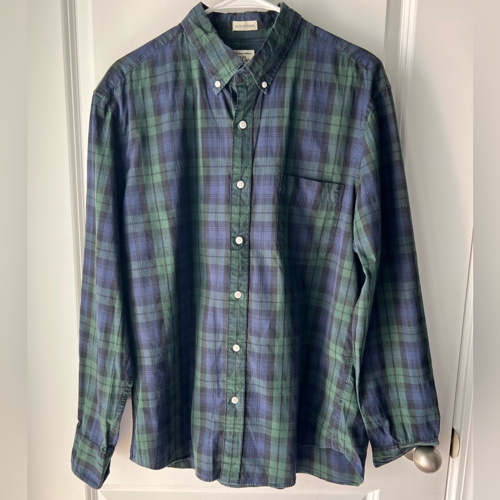 Men's J. Crew Green and Blue Plaid Shirt. Large short